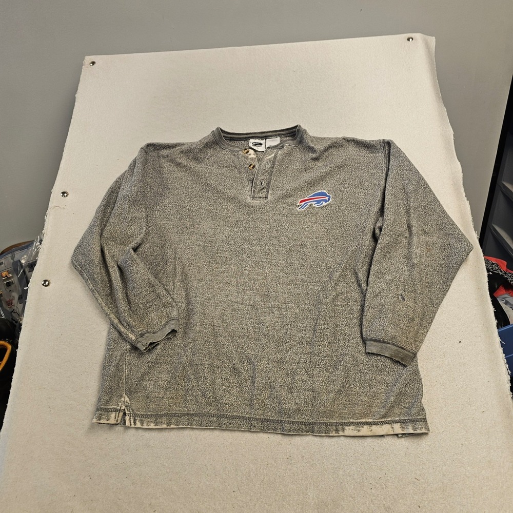Vintage Pro Edge Buffalo Bills Henley Sweatshirt Mens Large Gray Marl L/S